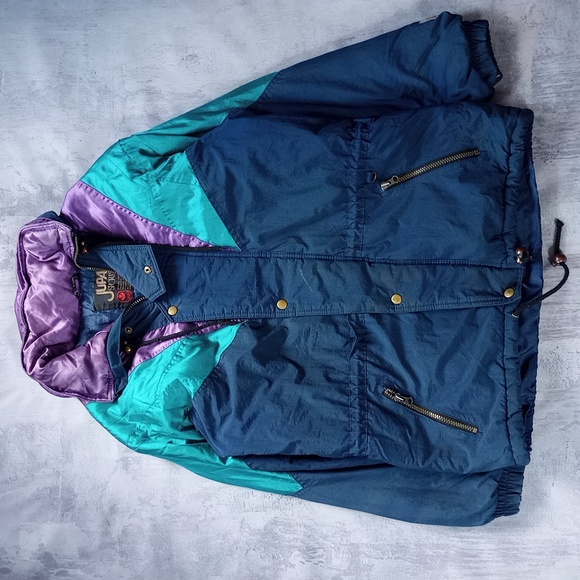 VINTAGE 90s JUPA Sports Color Clock Purple Blue Winter Ski Jacket - Picture 4 of 13